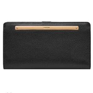 FOSSIL LIZA BLACK WRAP AROUND PEBBLED LEATHER WALLET/CLUTCH
